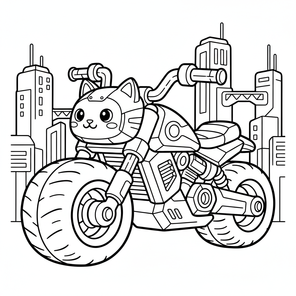Motorcycle coloring page for everyone - Cyberpunk style