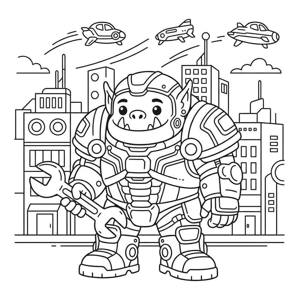 Ogre coloring page for everyone - Cyberpunk style