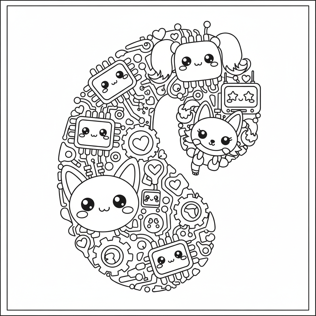 Paisley coloring page for everyone - Cyberpunk style