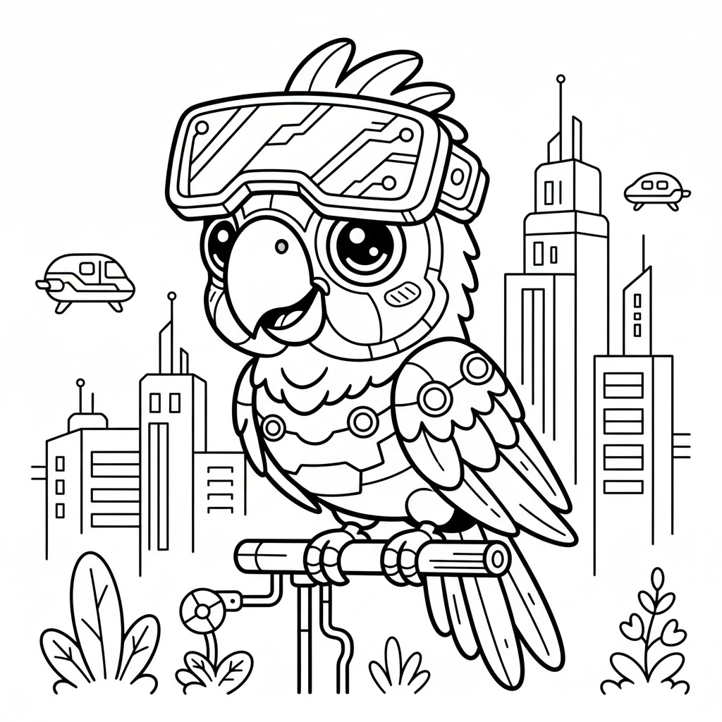 Parrot coloring page for everyone - Cyberpunk style