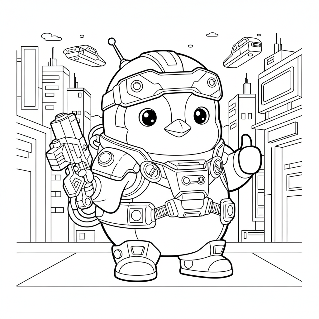 Penguin coloring page for everyone - Cyberpunk style