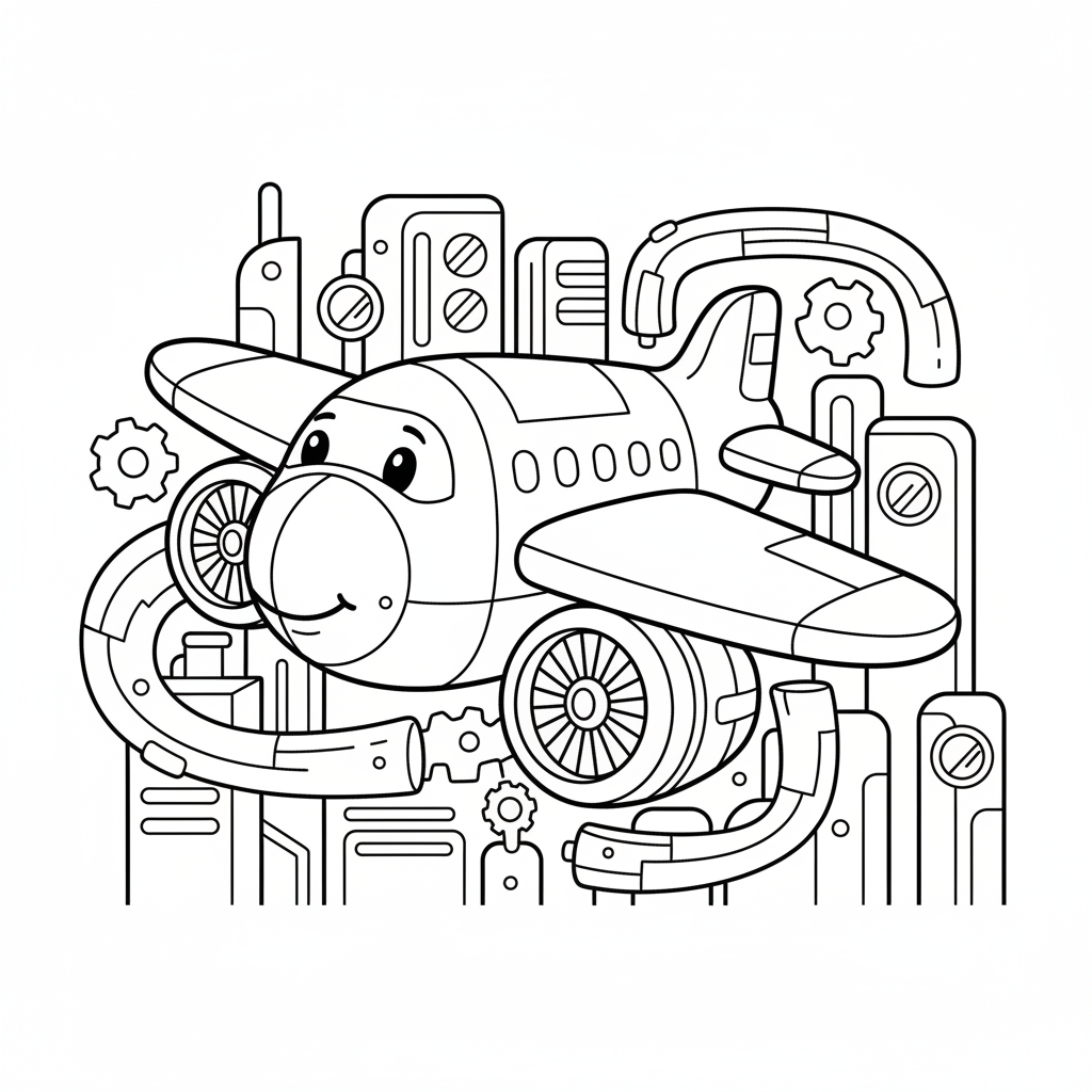 Plane coloring page for everyone - Cyberpunk style