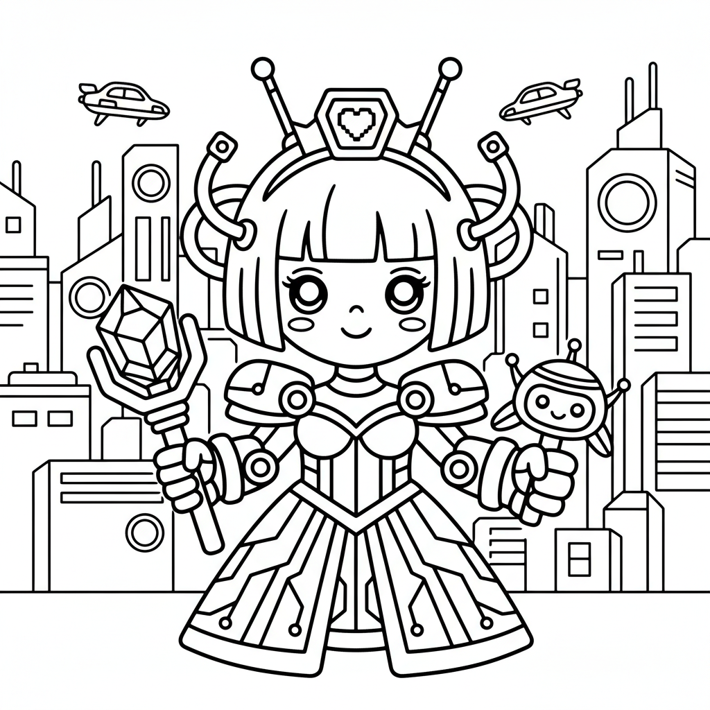 Princess coloring page for everyone - Cyberpunk style