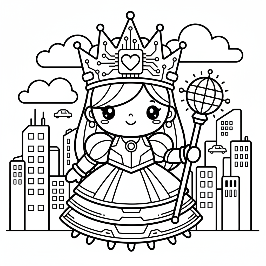 Queen coloring page for everyone - Cyberpunk style