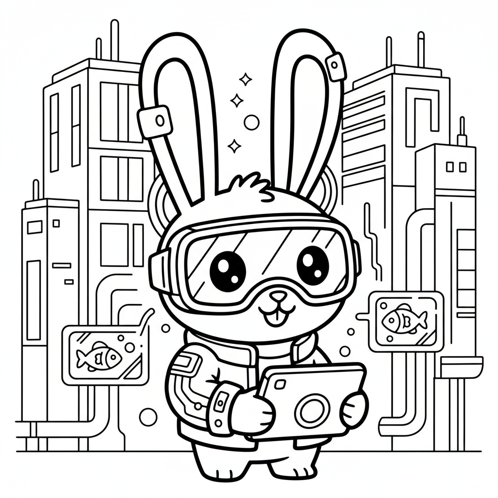 Rabbit coloring page for everyone - Cyberpunk style