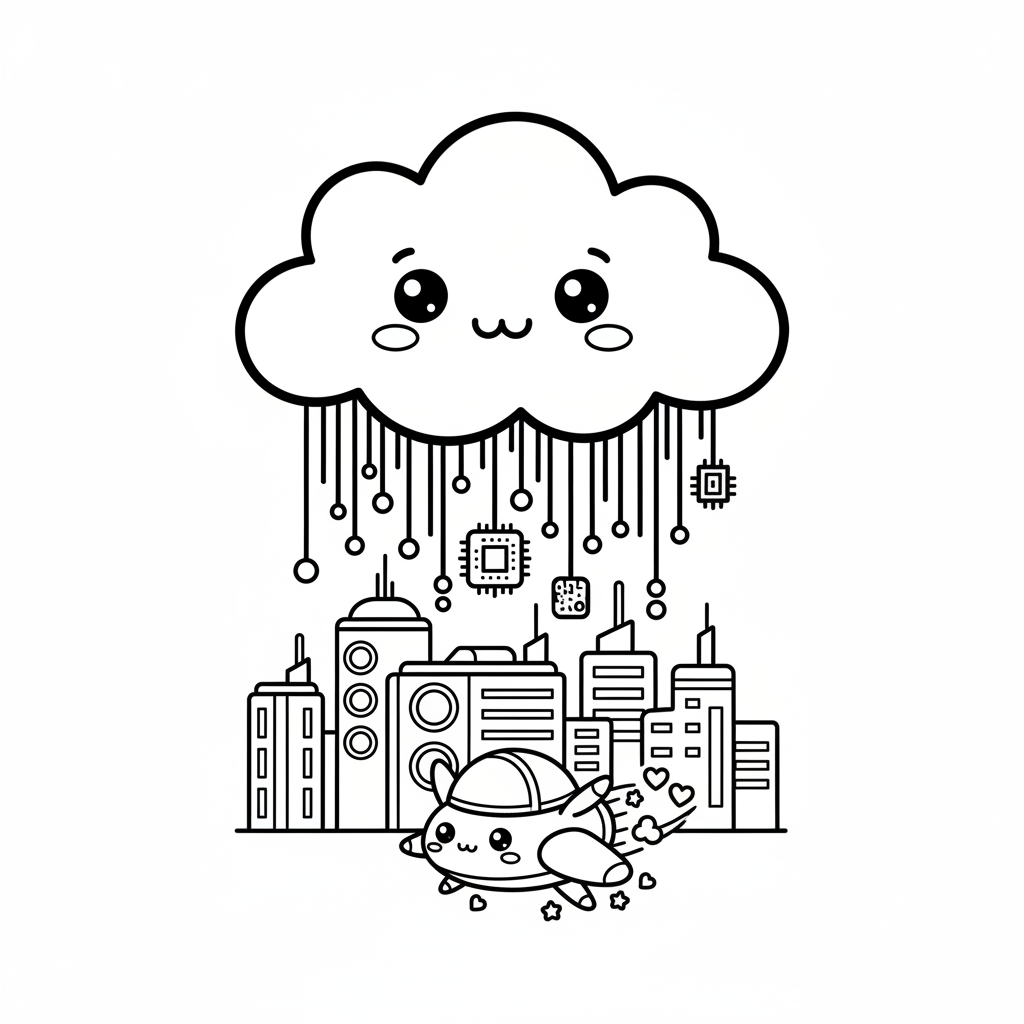 Rain coloring page for everyone - Cyberpunk style