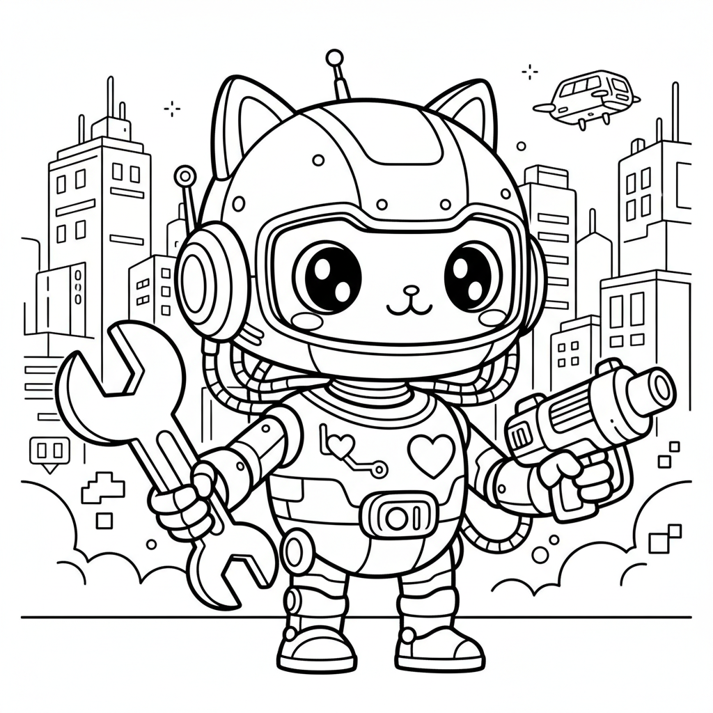 Robot coloring page for everyone - Cyberpunk style