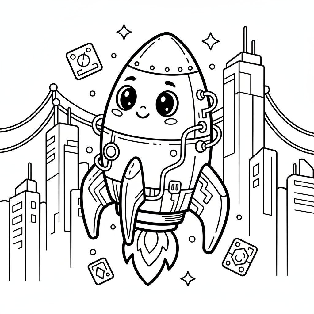 Rocket coloring page for everyone - Cyberpunk style