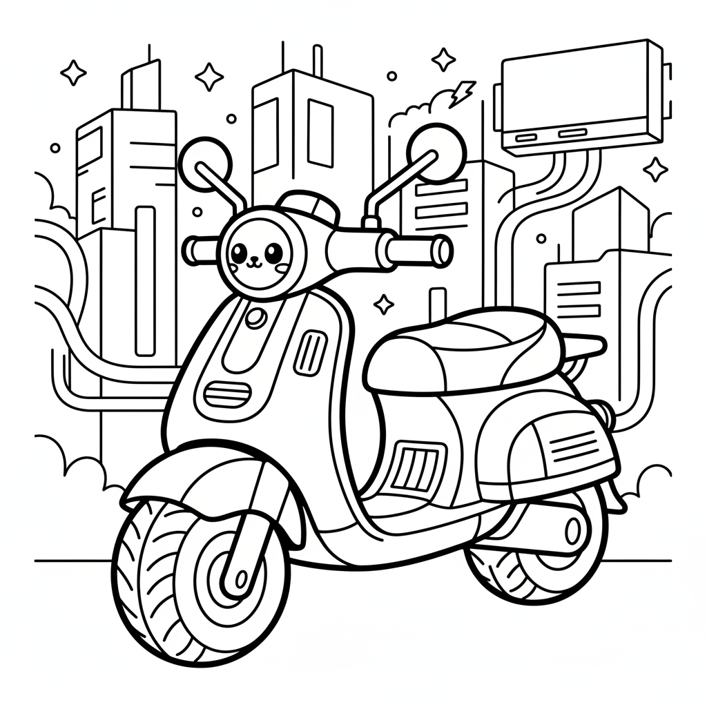 Scooter coloring page for everyone - Cyberpunk style