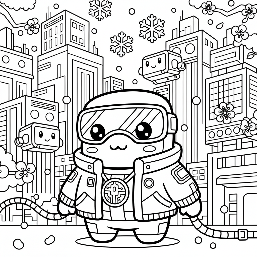 Snow coloring page for everyone - Cyberpunk style