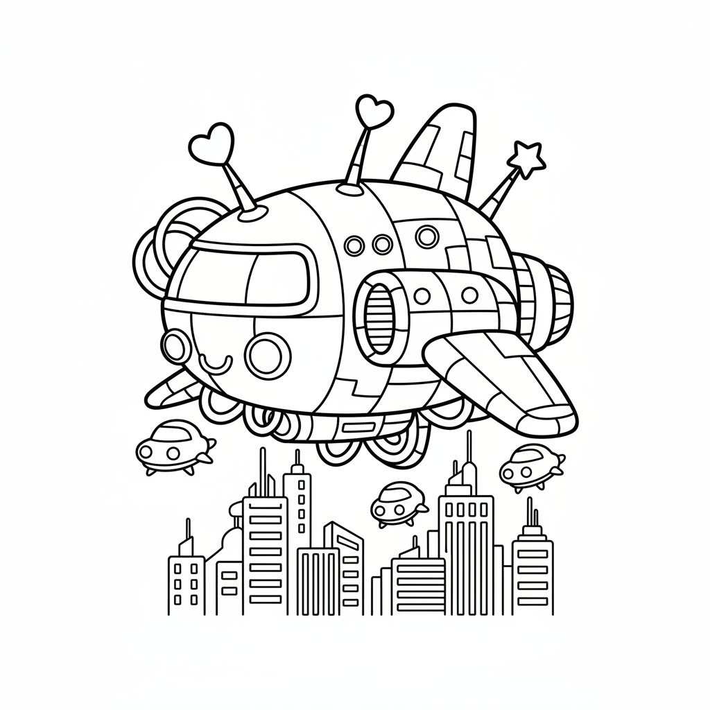 Spaceship coloring page for everyone - Cyberpunk style