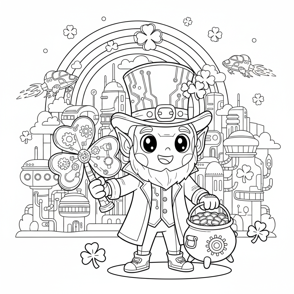 St. Patrick's Day coloring page for everyone - Cyberpunk style