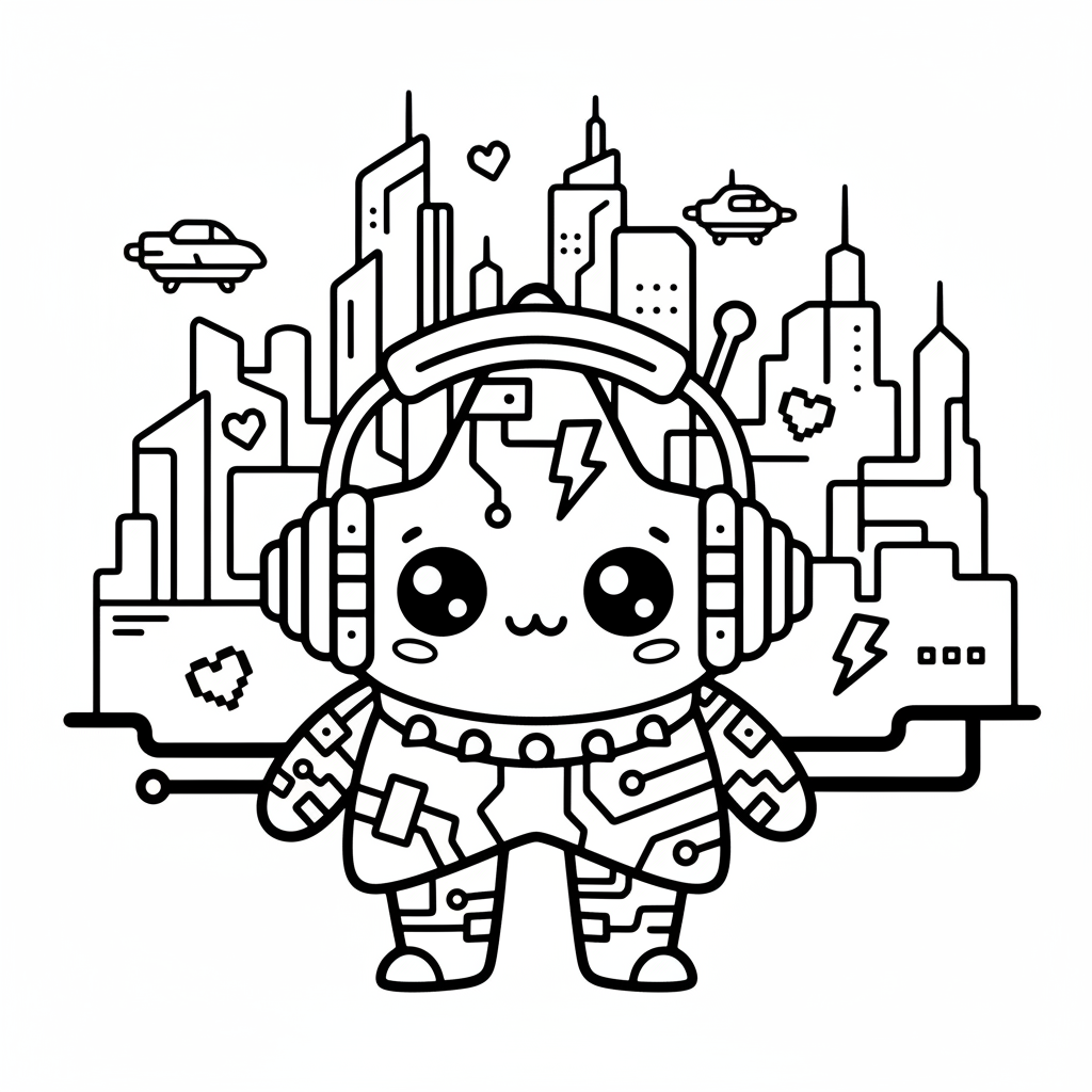 Star coloring page for everyone - Cyberpunk style