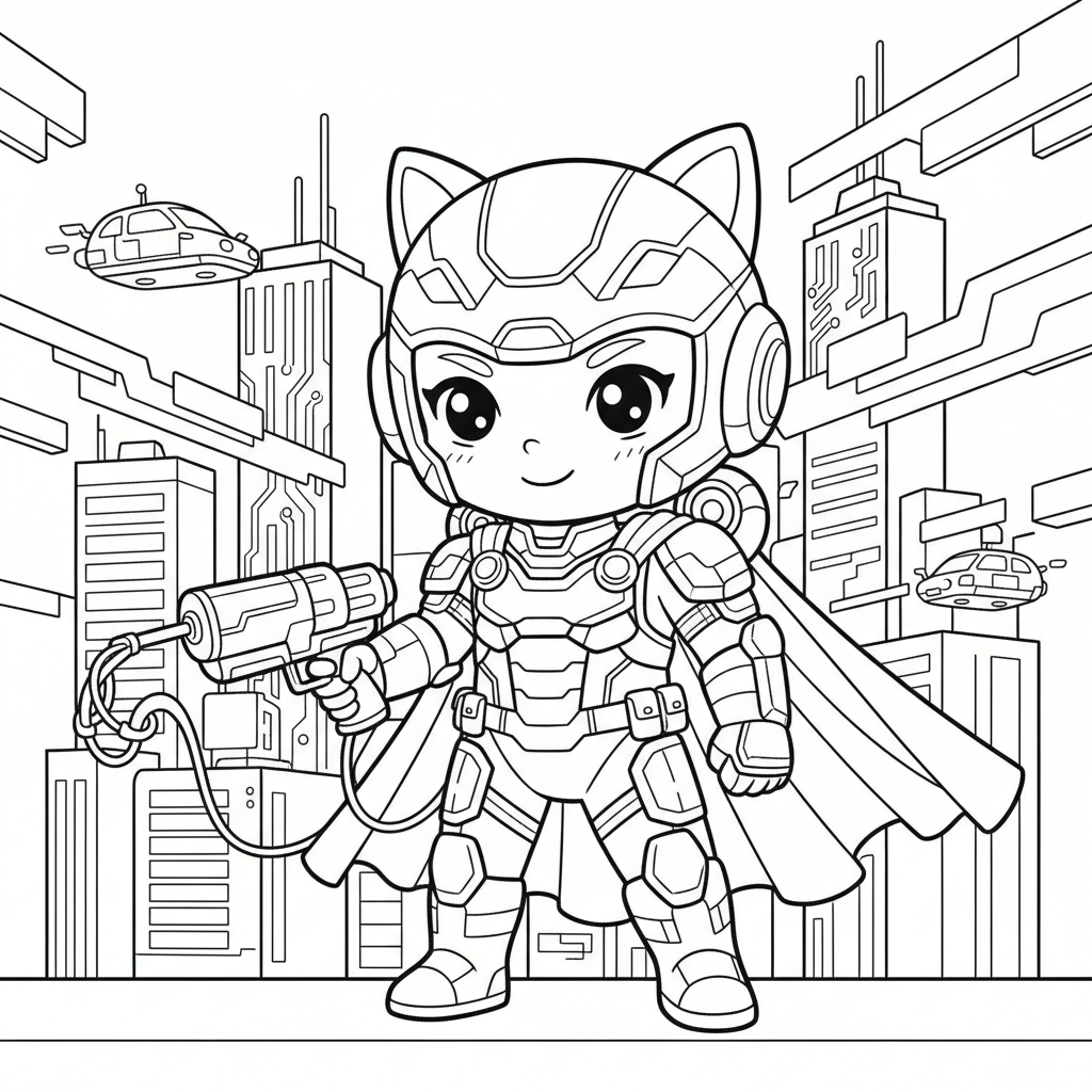 Superhero coloring page for everyone - Cyberpunk style