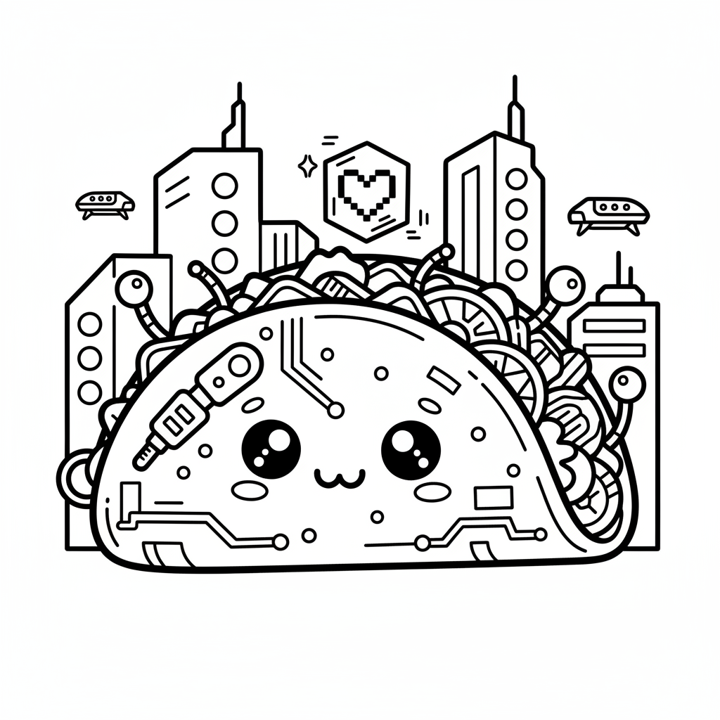 Taco coloring page for everyone - Cyberpunk style