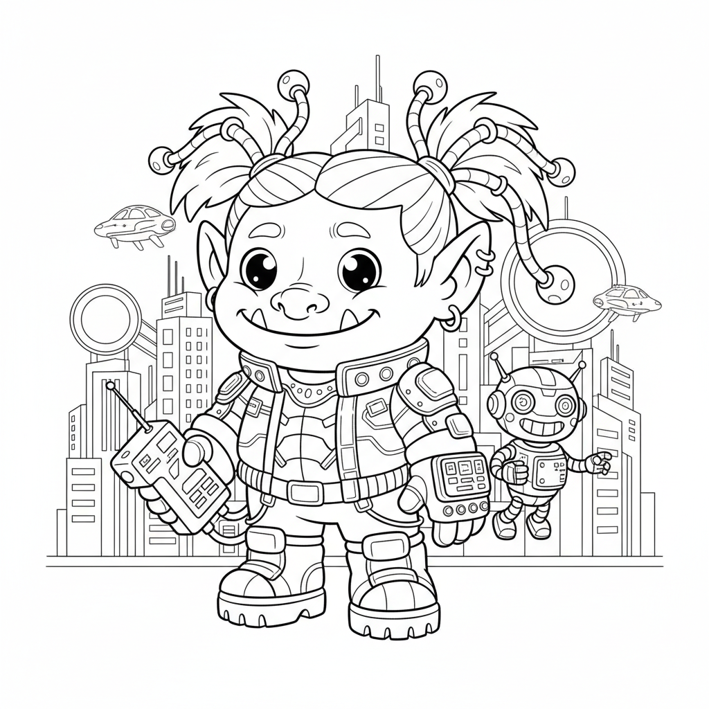 Troll coloring page for everyone - Cyberpunk style