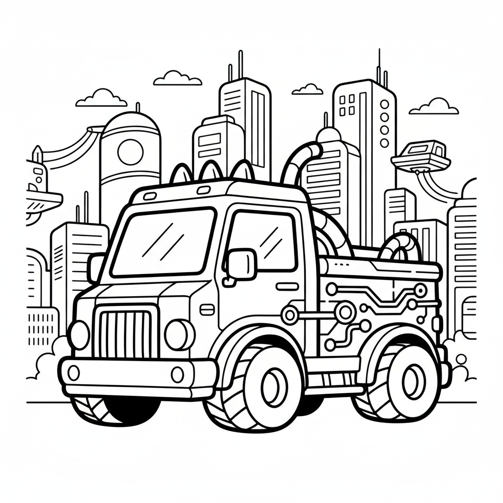 Truck coloring page for everyone - Cyberpunk style