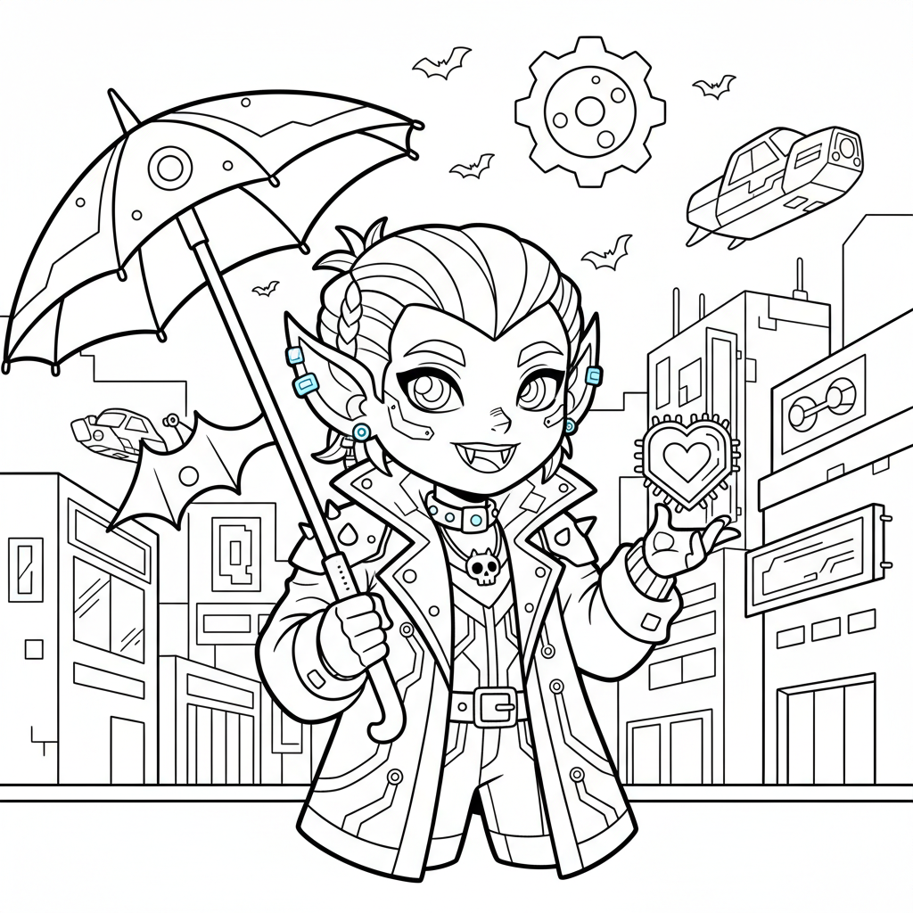 Vampire coloring page for everyone - Cyberpunk style