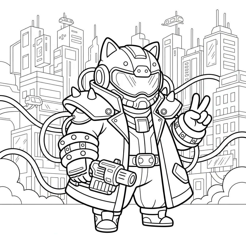 Villain coloring page for everyone - Cyberpunk style