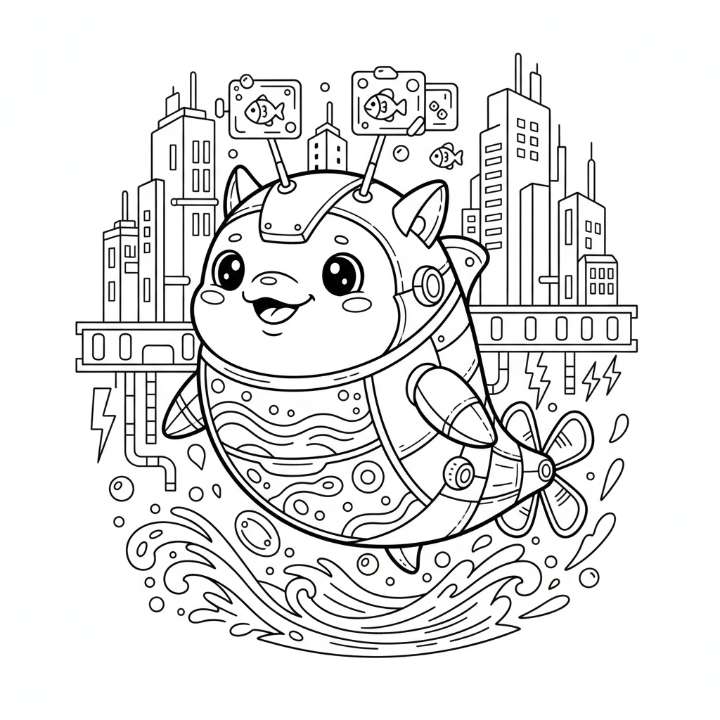 Water coloring page for everyone - Cyberpunk style