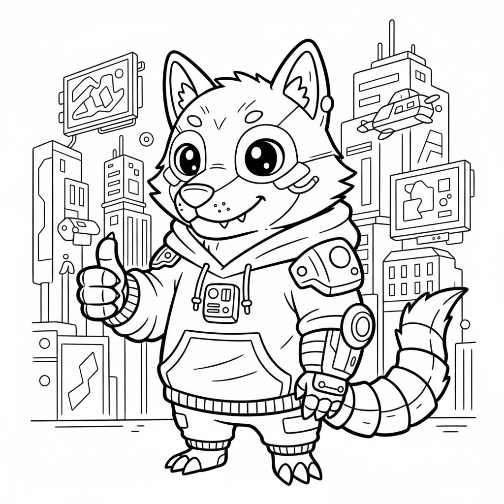 Werewolf coloring page for everyone - Cyberpunk style