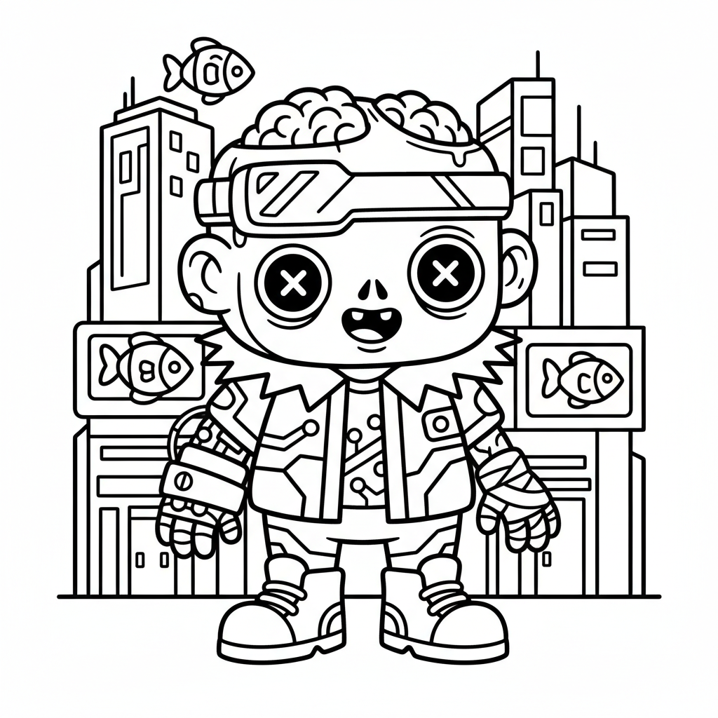 Zombie coloring page for everyone - Cyberpunk style