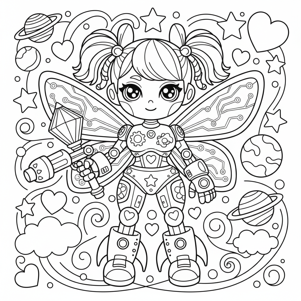 Cyborg coloring page for girls - Standard style