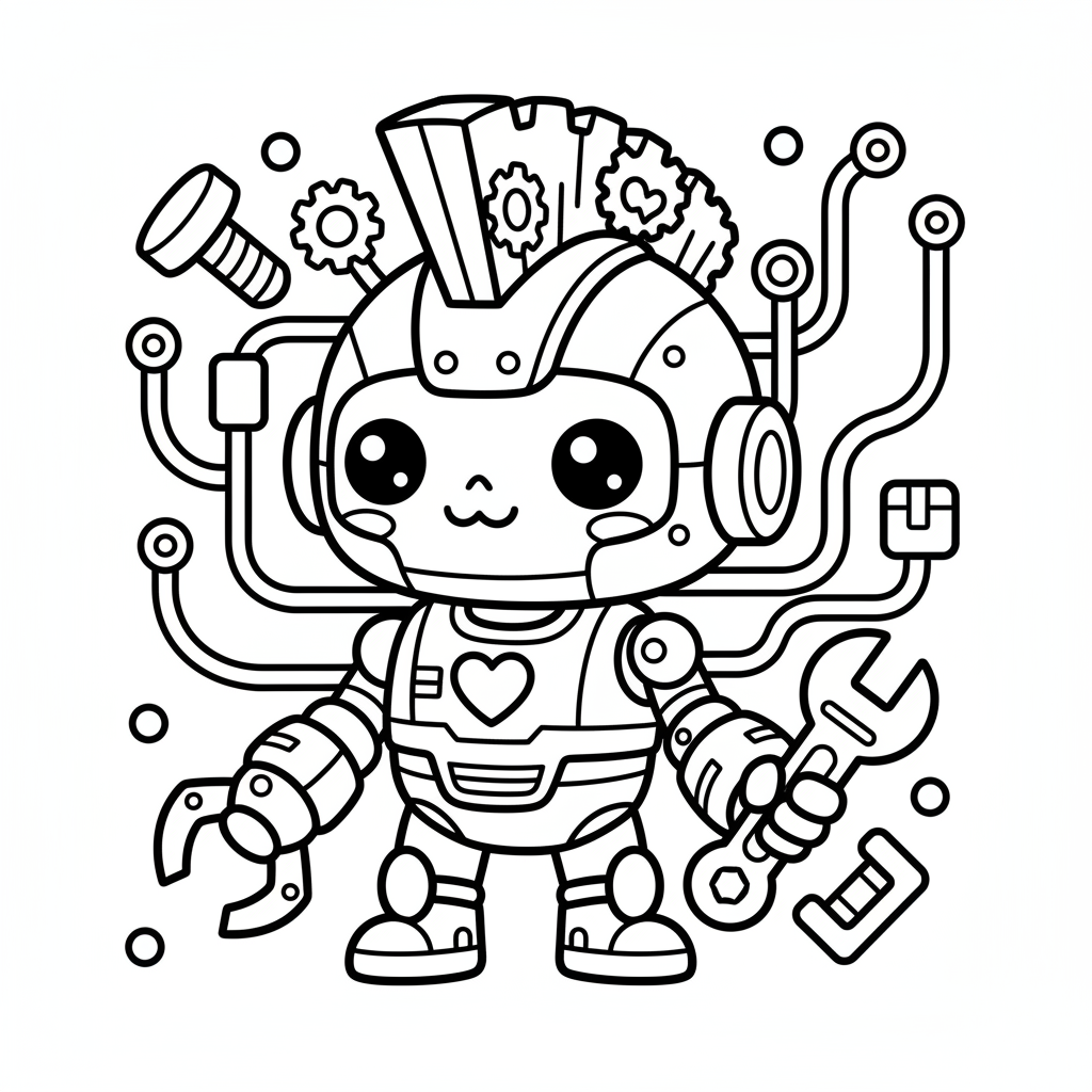 Cyborg coloring page for intermediates - Standard style