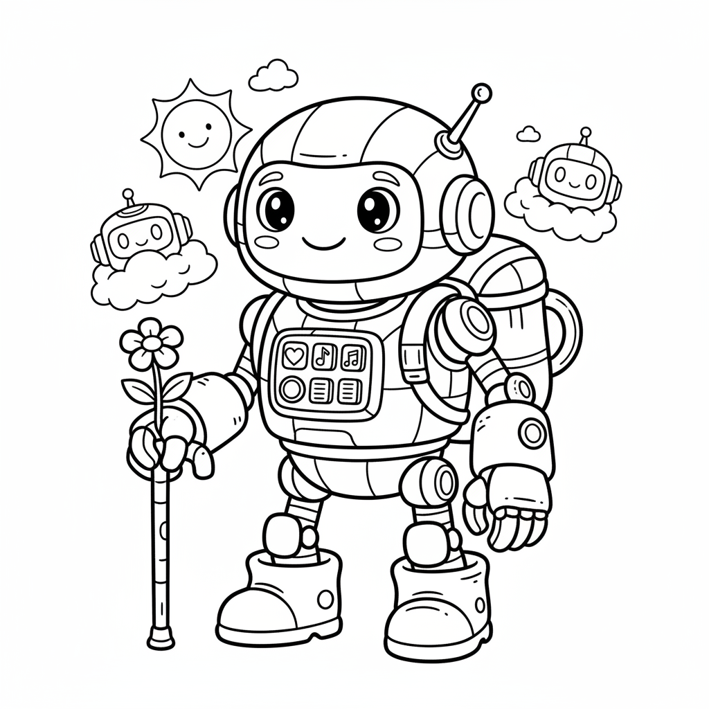 Cyborg coloring page for seniors - Standard style