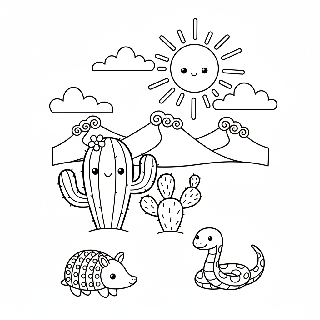 Desert coloring page for beginners - Standard style