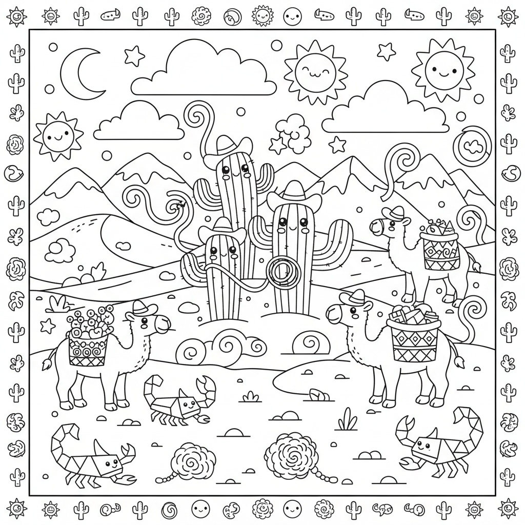 Desert coloring page for experts - Standard style