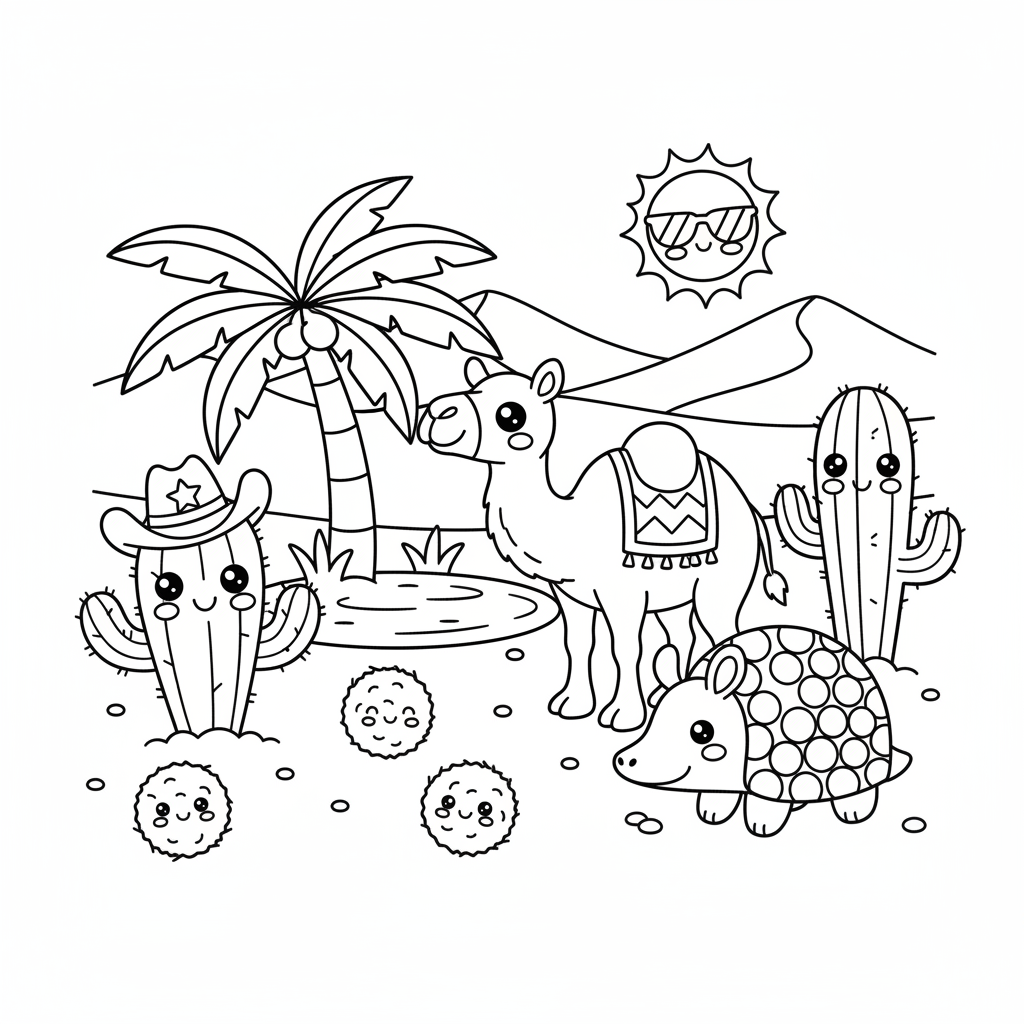 Desert coloring page for kids - Standard style