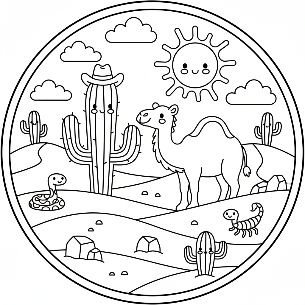 Desert coloring page for kindergarteners - Standard style
