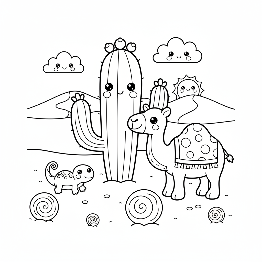 Desert coloring page for preschoolers - Standard style