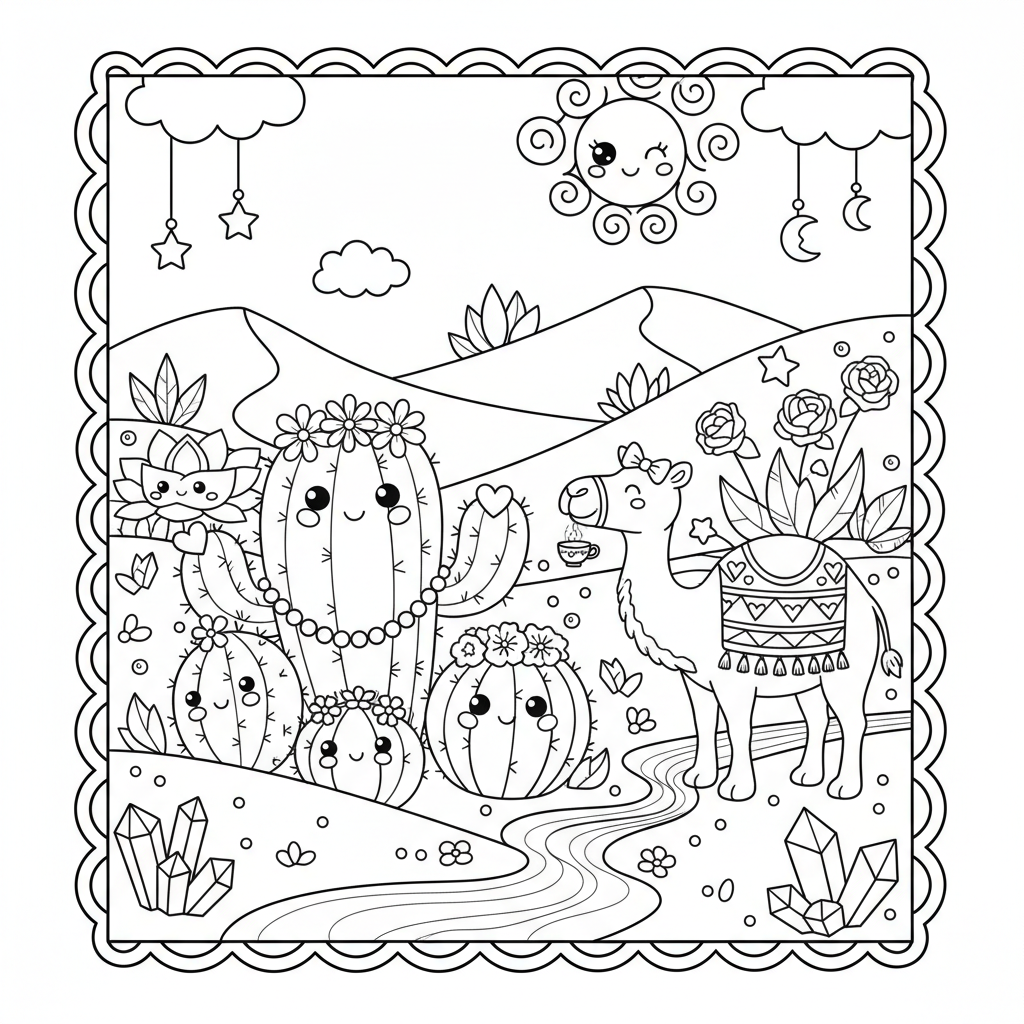 Desert coloring page for women - Standard style