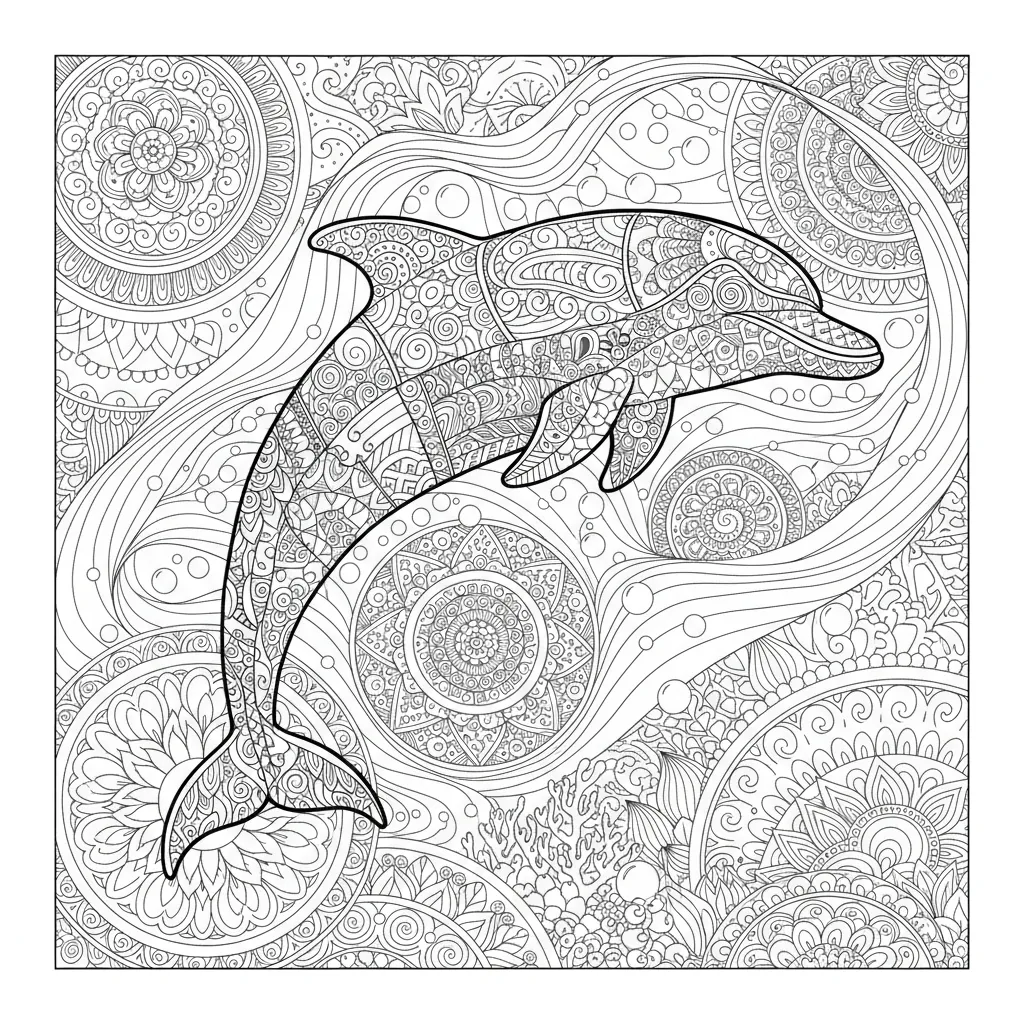 Dolphin coloring page for intermediates - Standard style