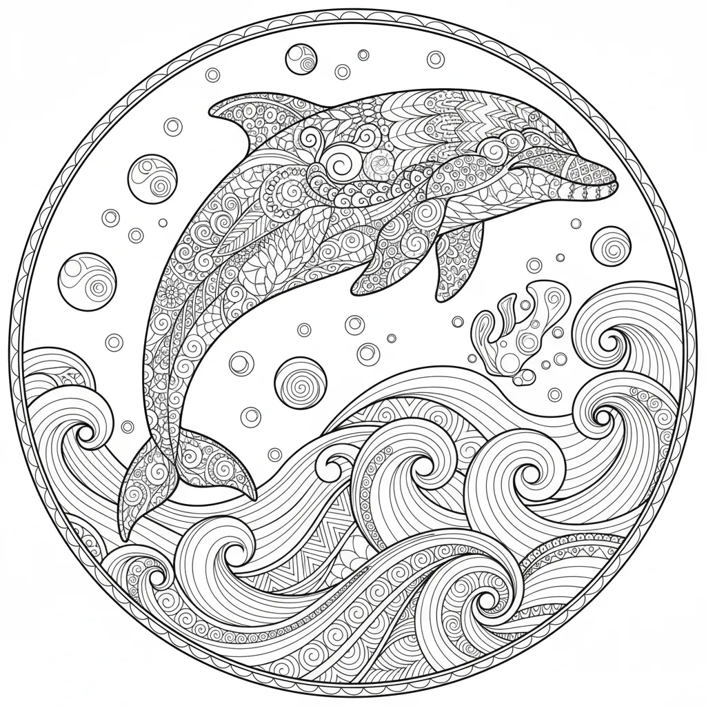 Dolphin coloring page for seniors - Standard style