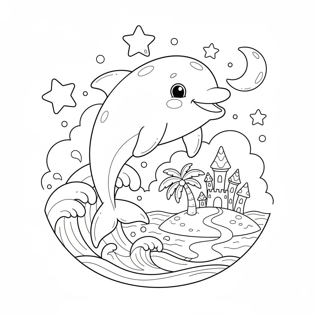 Dolphin coloring page for toddlers - Standard style