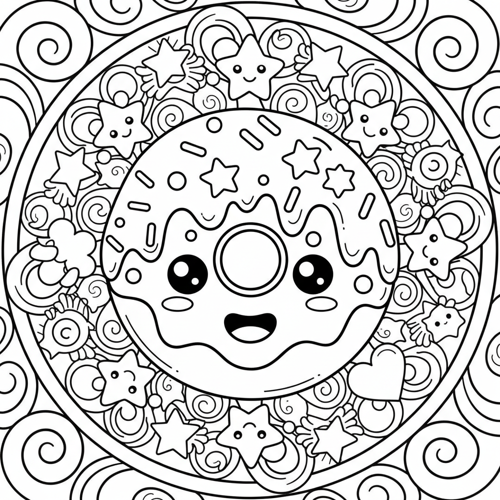 Donut coloring page for adults - Standard style