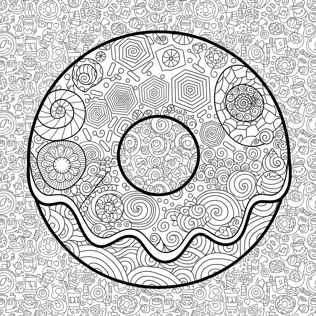 Donut coloring page for experts - Standard style