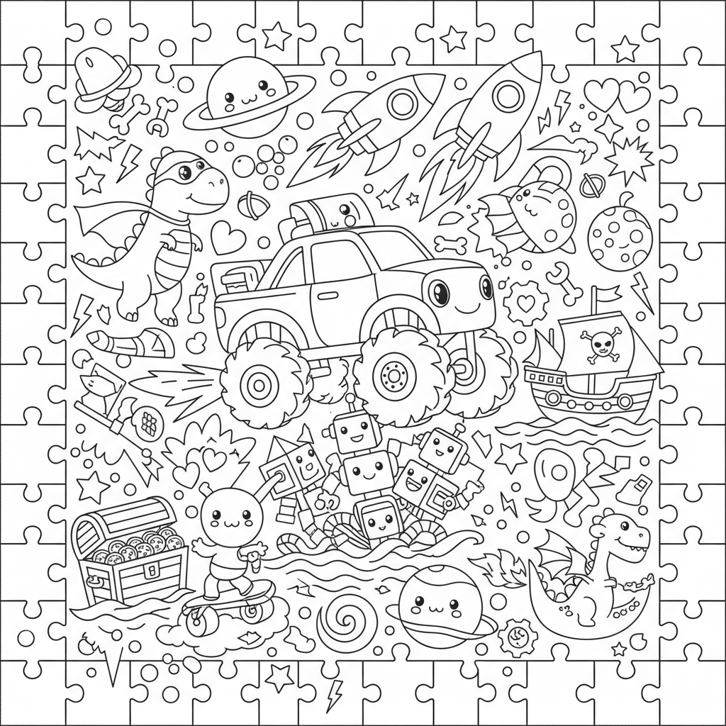 Doodle coloring page for boys - Standard style
