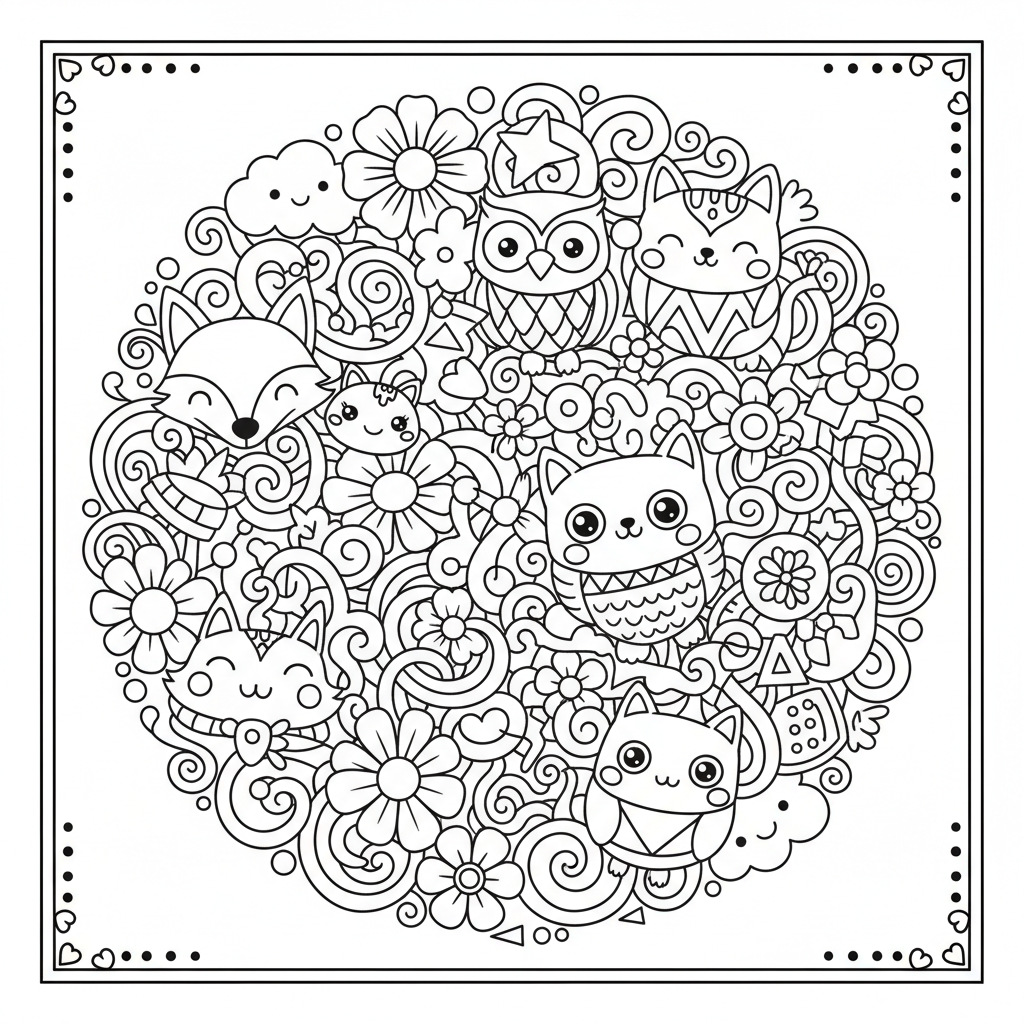 Doodle coloring page for experts - Standard style