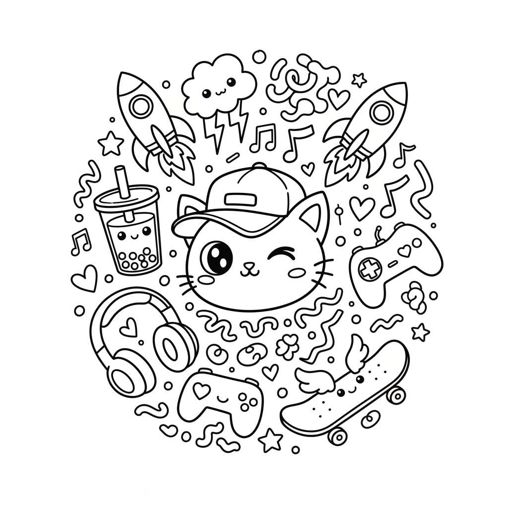 Doodle coloring page for teens - Standard style