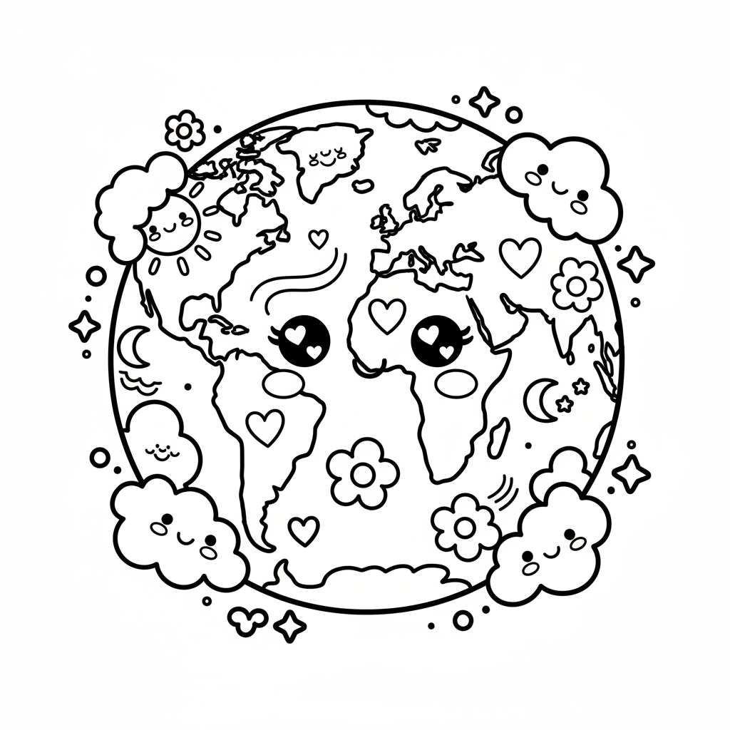 Earth coloring page for adults - Standard style