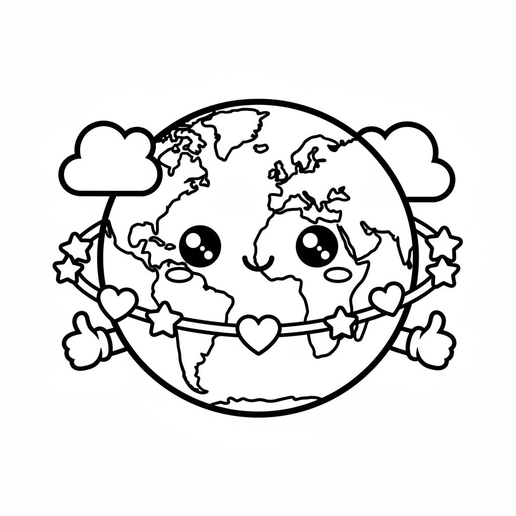 Earth coloring page for beginners - Standard style
