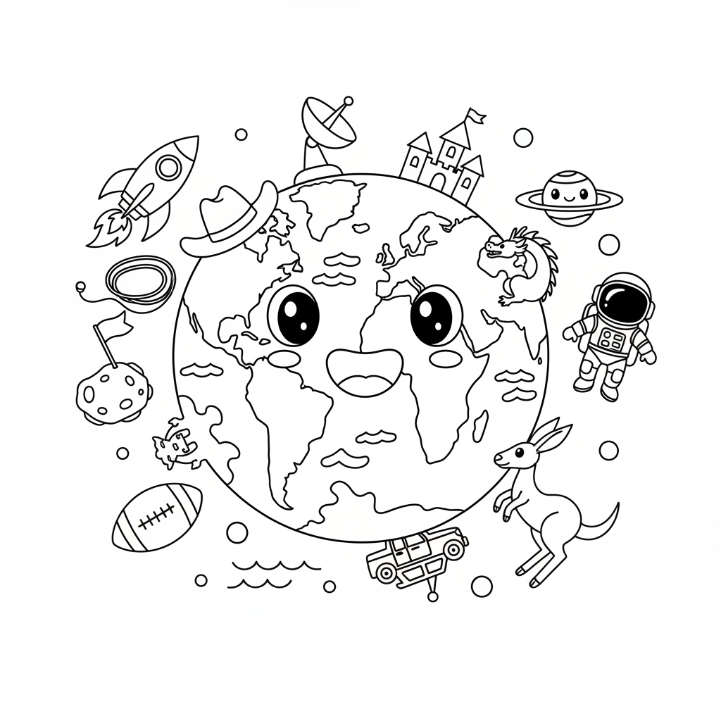 Earth coloring page for boys - Standard style