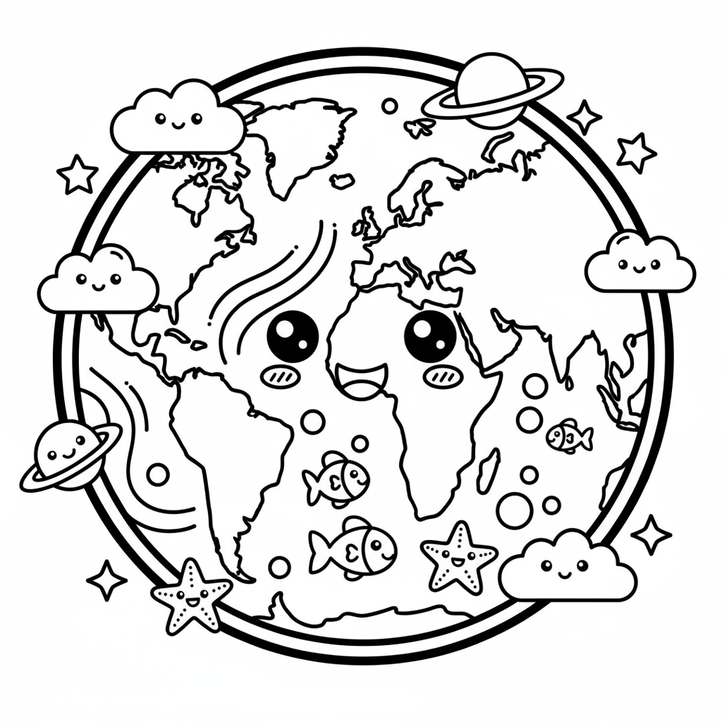 Earth coloring page for intermediates - Standard style