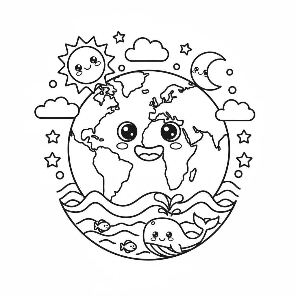 Earth coloring page for kids - Standard style