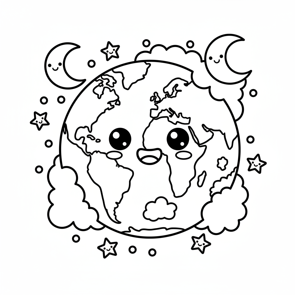 Earth coloring page for kindergarteners - Standard style
