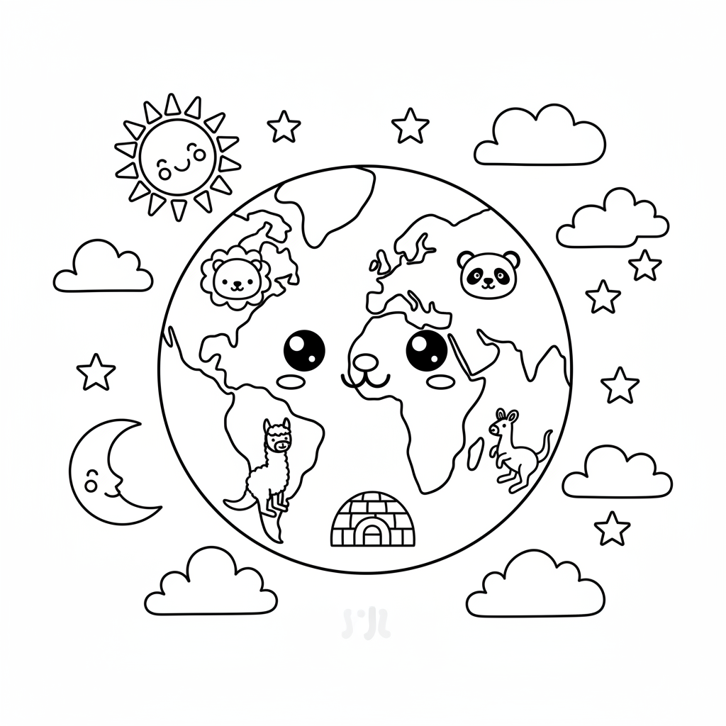 Earth coloring page for preschoolers - Standard style